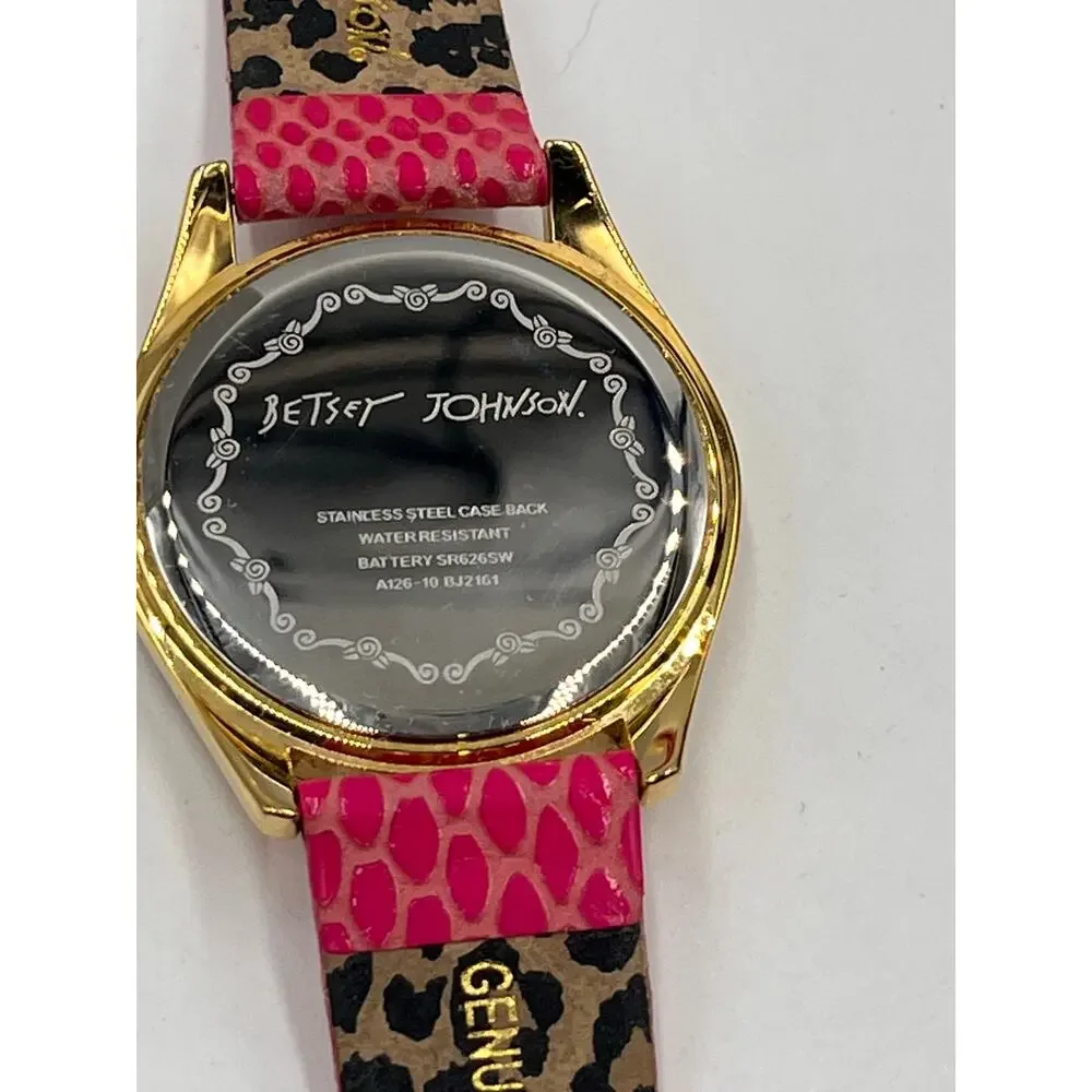 Betsey Johnson Pink‎ Band Gold Tone Rhinestone Watch BJ2161 40mm